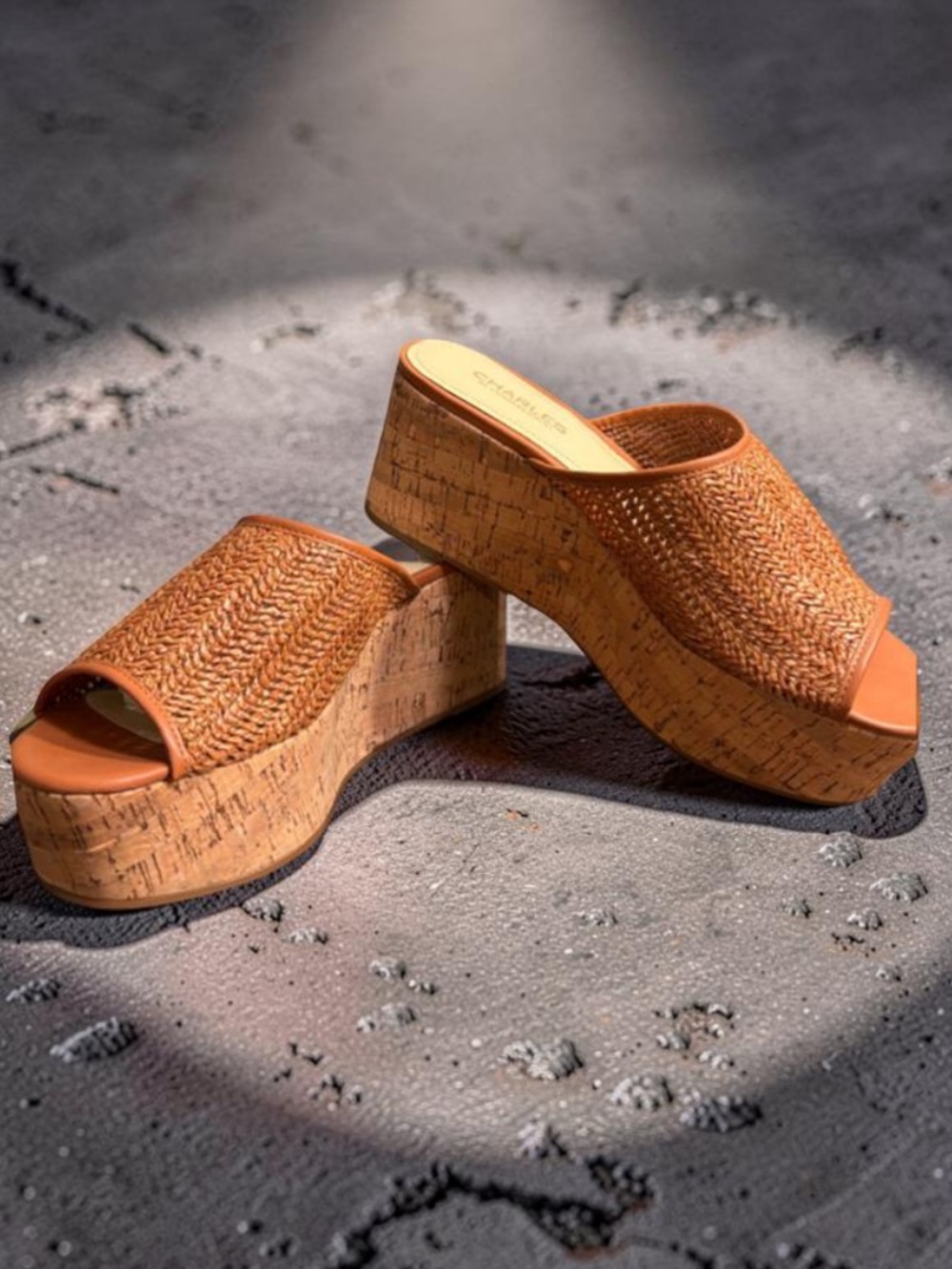 Charles By Charles David Orange/Tan Woven Mule Slides